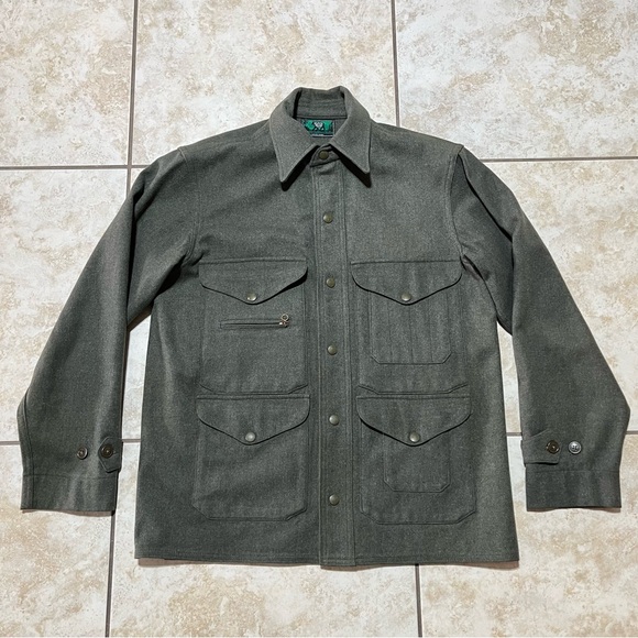 Black Bear Mackinaw Green Wool Cruiser Union Made Vintage '60s Mens Large snaps